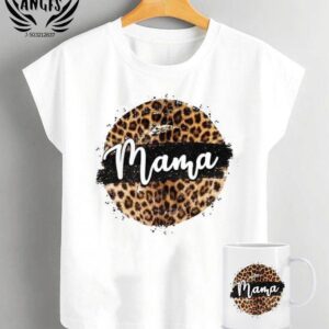 Blusa mas taza logo mamá fondo leopardo