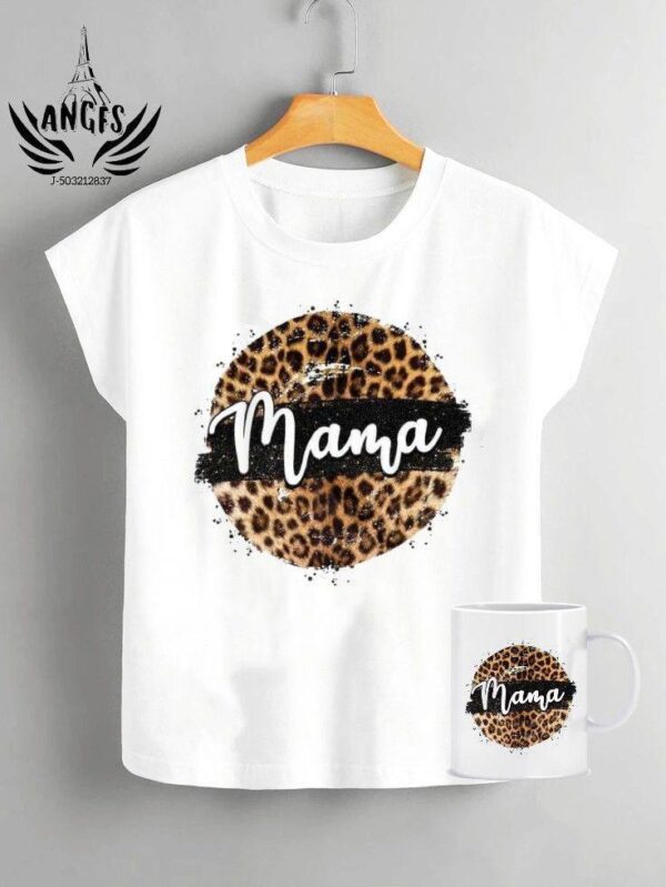Blusa mas taza logo mamá fondo leopardo