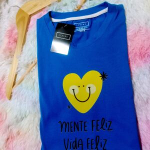 Blusa azul logo mente feliz