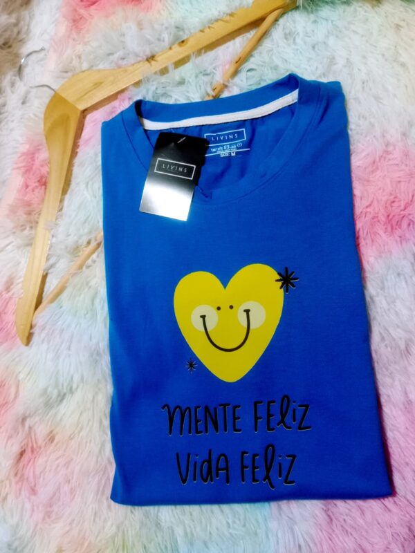 Blusa azul logo mente feliz